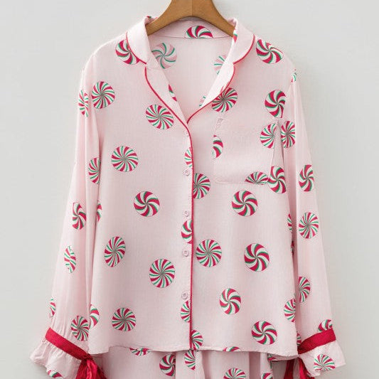 Christmas Candy Bow Sleeve Pajama Set