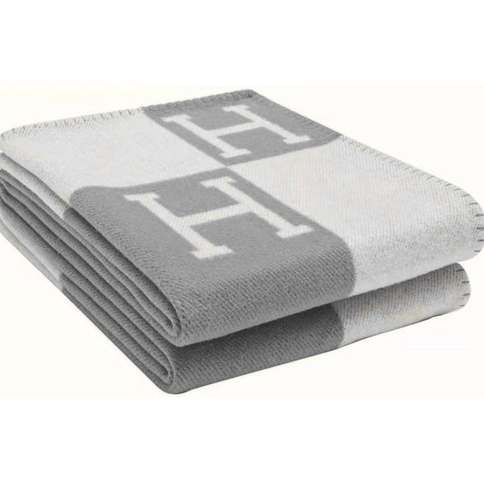 Monogram Pattern Reversible Throw Blanket: Gray