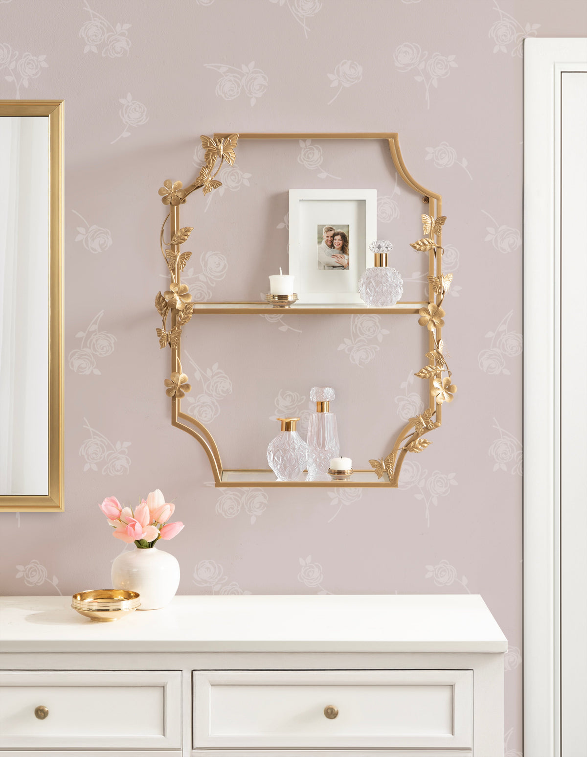 Gold Rosella Floral Tiered Shelf