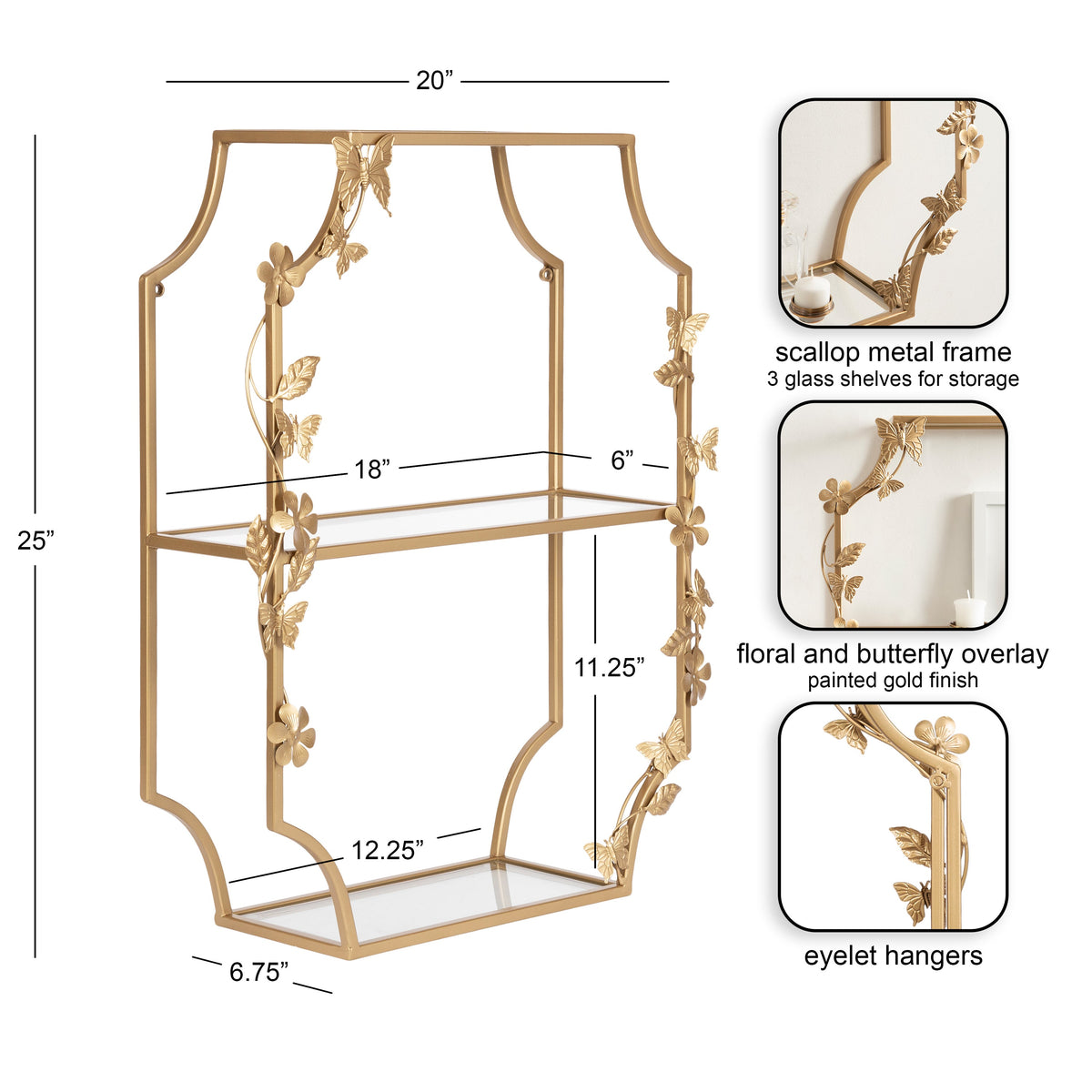 Gold Rosella Floral Tiered Shelf