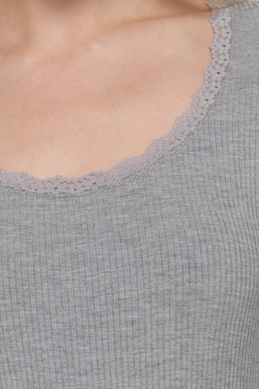 Long Sleeve Scoop Neck with Lace Trim Top