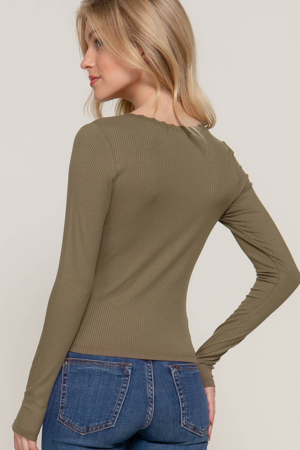 Long Sleeve Scoop Neck with Lace Trim Top