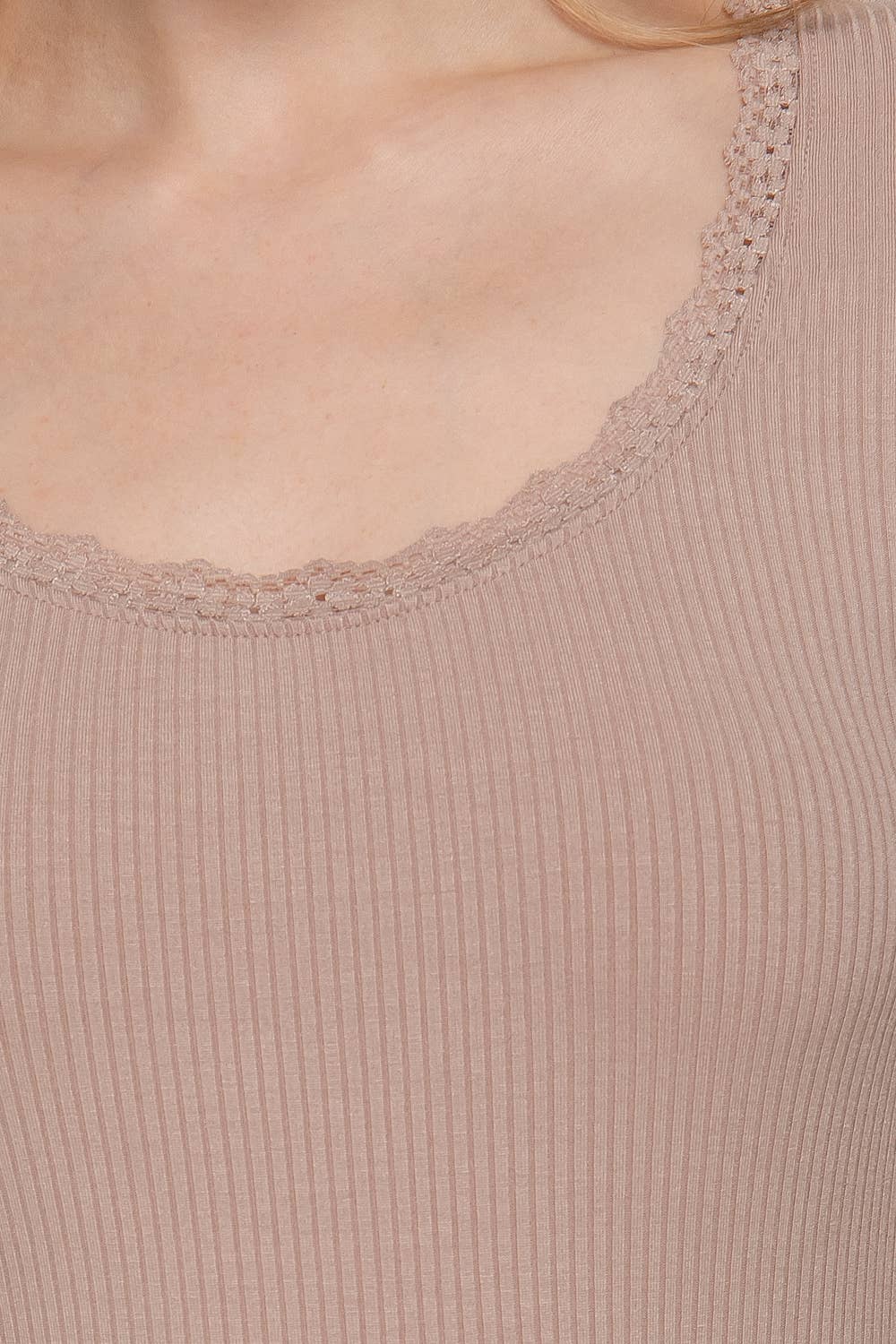 Long Sleeve Scoop Neck with Lace Trim Top