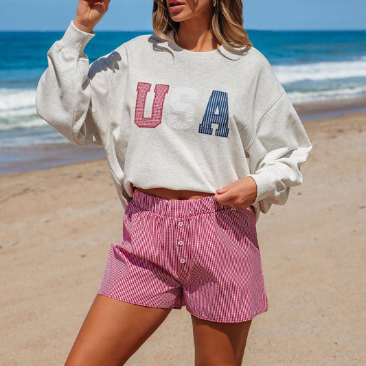 Red and White Gingham Print Boxer Shorts