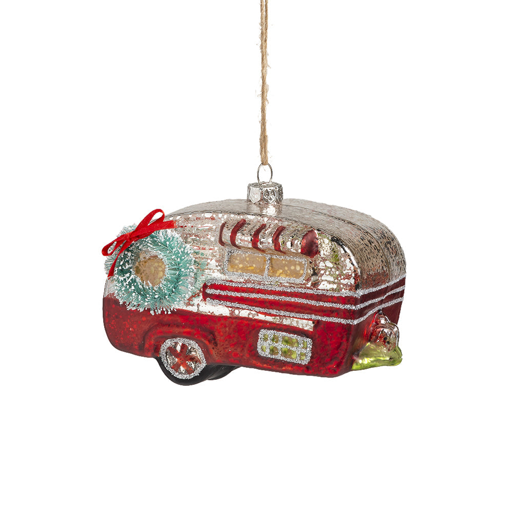 Red Vintage Camper Glass Ornament