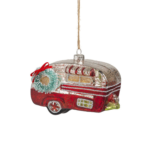 Red Vintage Camper Glass Ornament