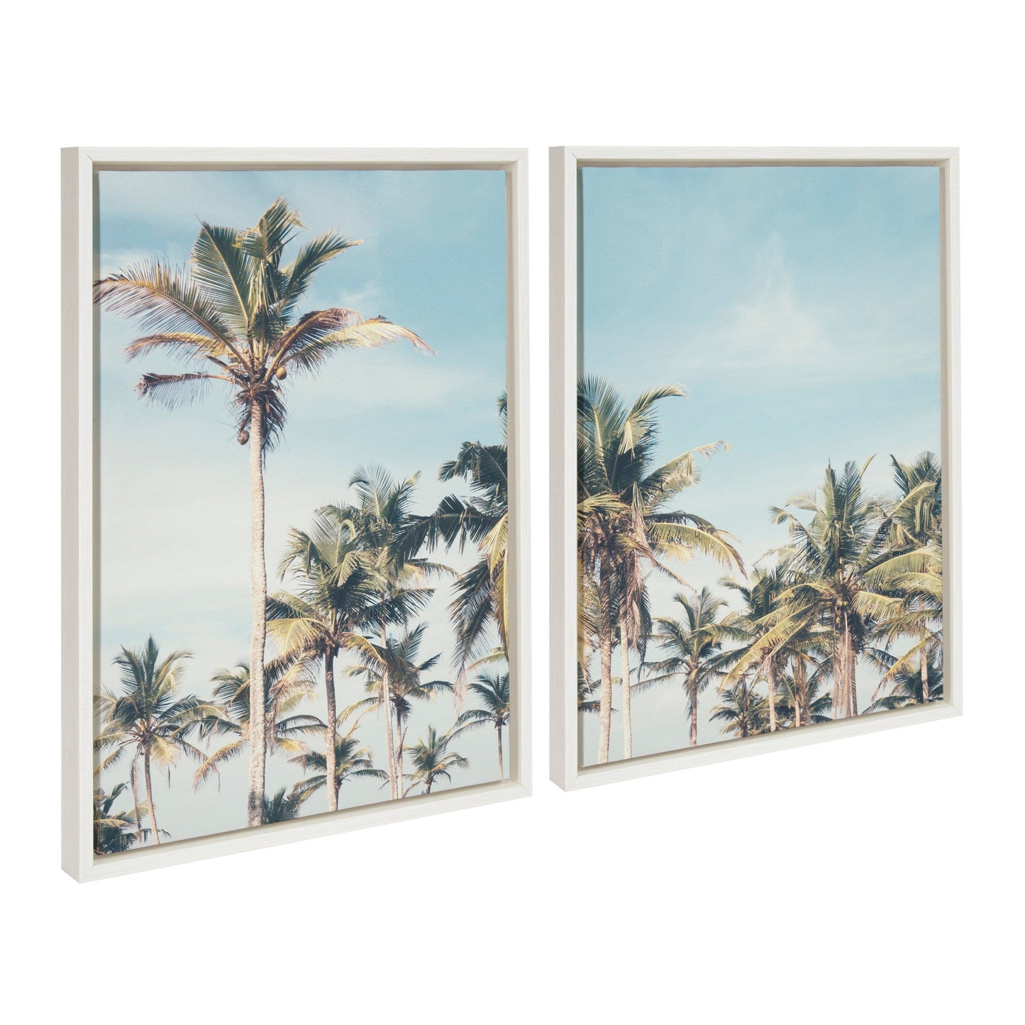 Coastal Coconut Palm Tree Beach Framed Canvas Set
