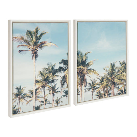 Coastal Coconut Palm Tree Beach Framed Canvas Set